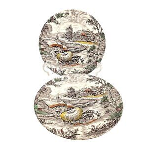 3 Yorkshire Harvest Salad Plates 8" Staffordshire pottery brown transferware Iro